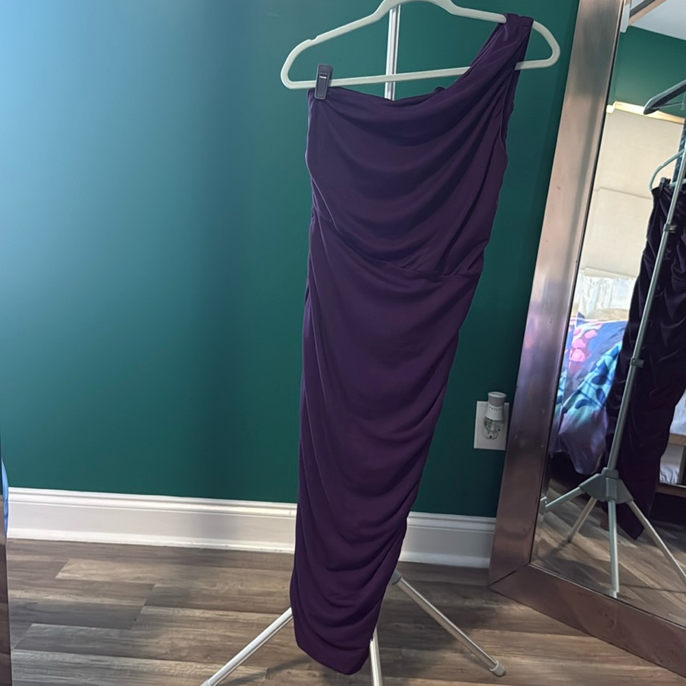 Eggplant Purple One shoulder dress w/ Ruching